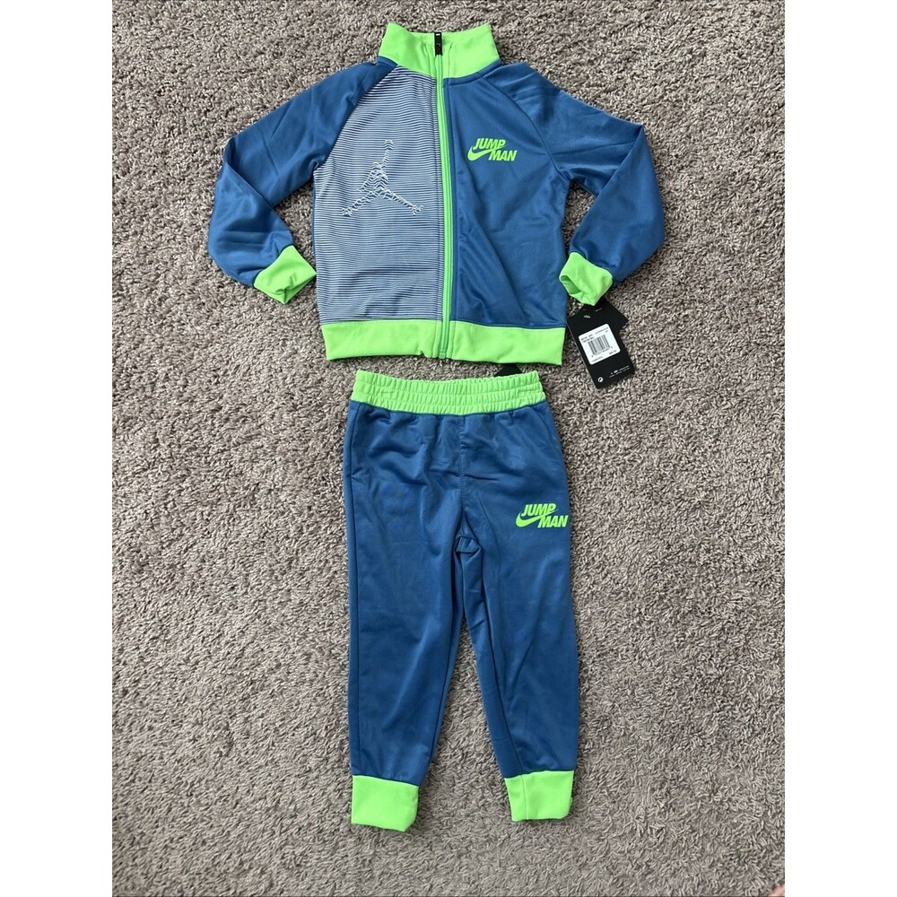 Nike Air Jordan Boys Blue Green Tracksuit Size 3T Zipper Top 956706-BAJ